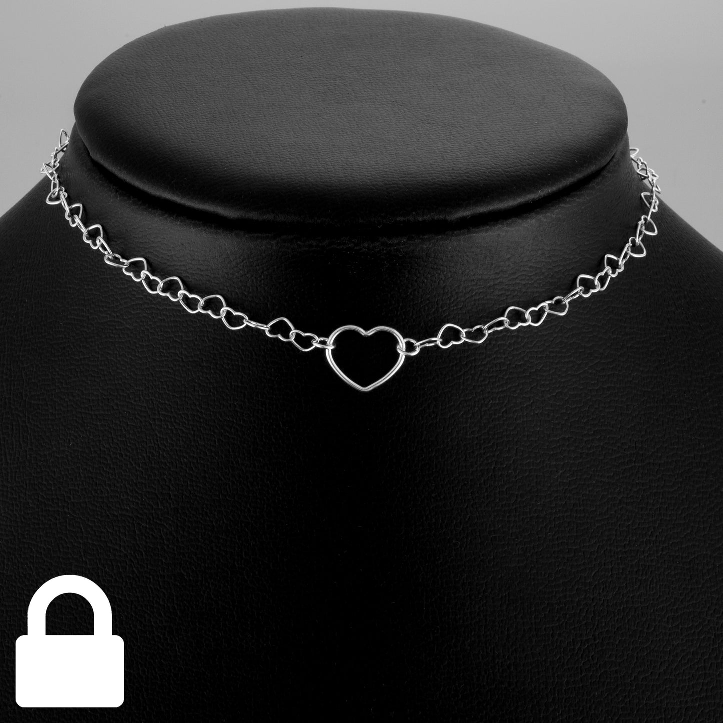 Heart Ring Heart Link Chain Day Collar (Permanently Locking)