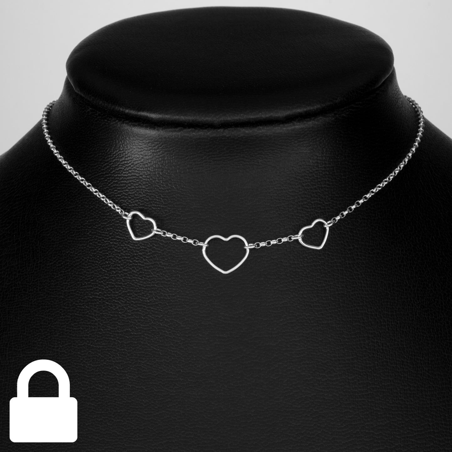 Three Heart Rings Day Collar (Permanently Locking)