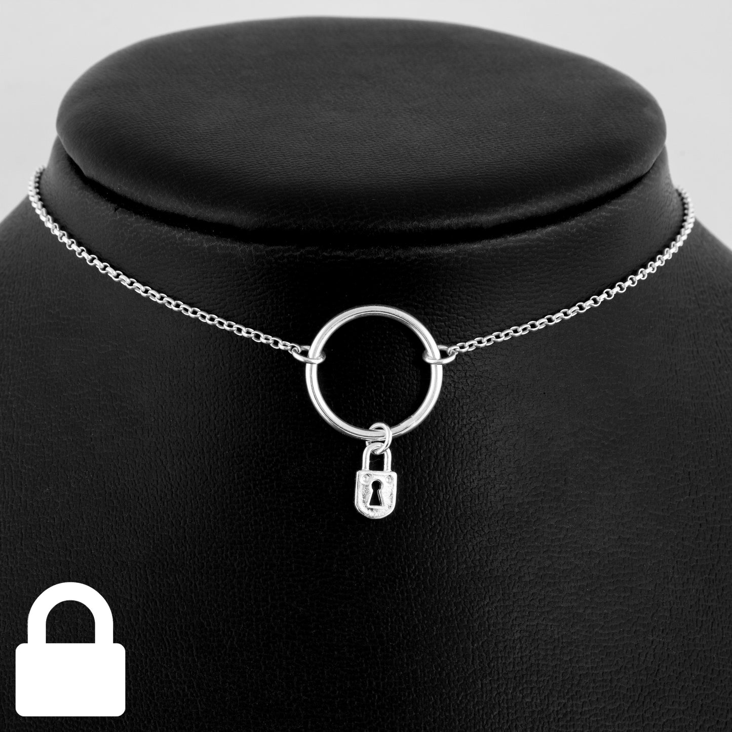 Padlock Charm Medium O Ring Day Collar (Permanently Locking)