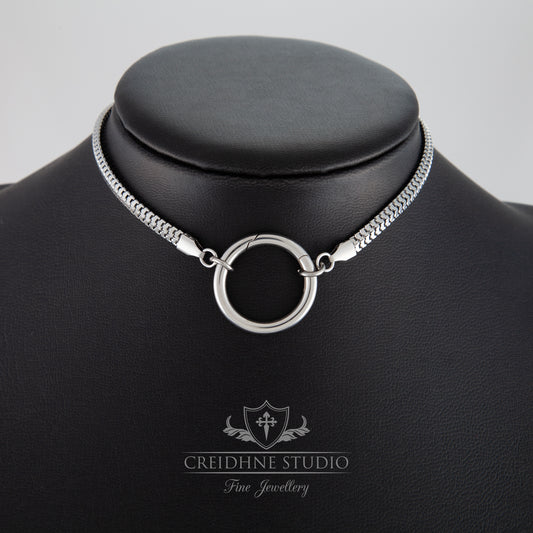 Diamond Snake Chain Day Collar, Large 30mm O Ring Clasp. Stainless Steel